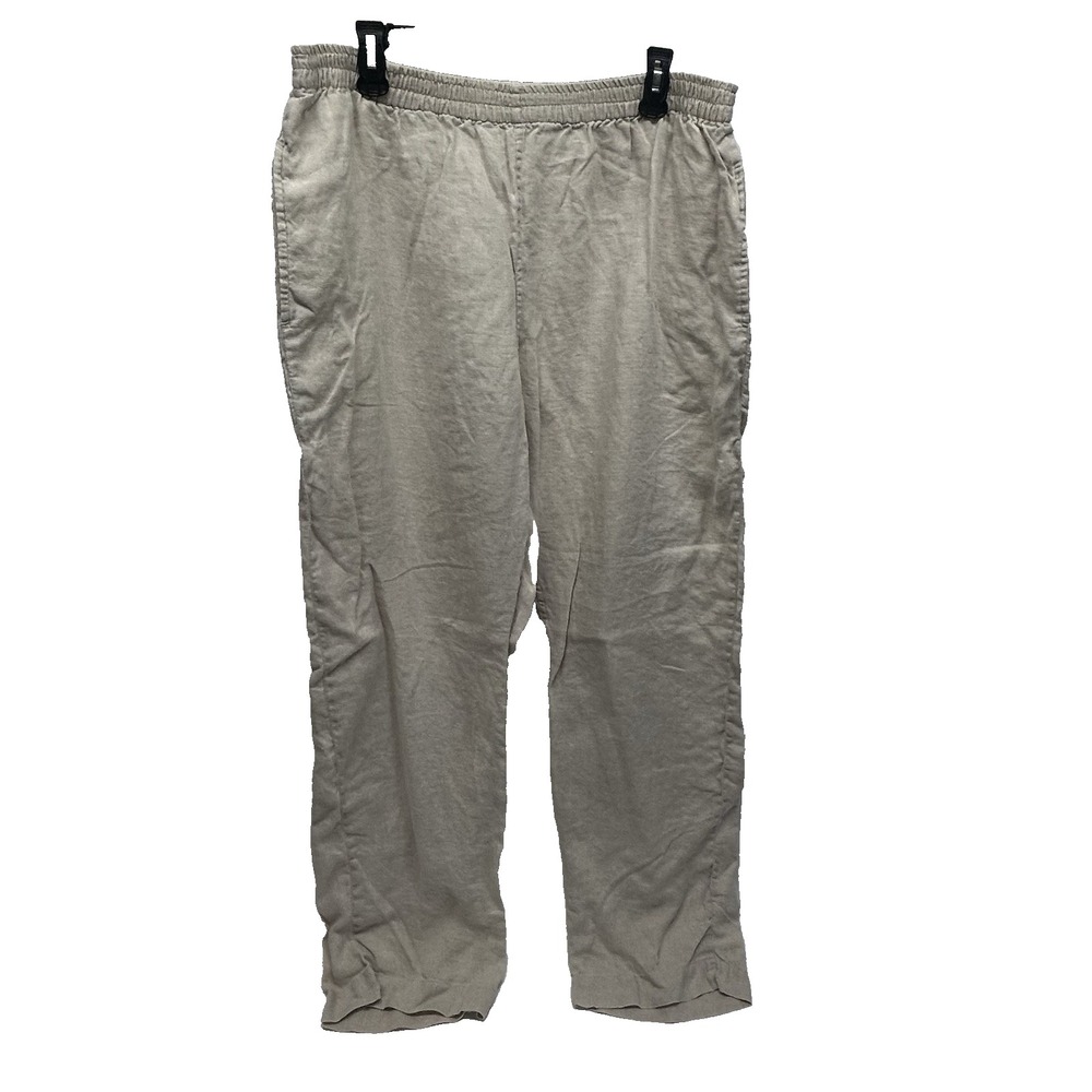 Maharaja's Women's Size 7 Tan Linen Elastic Waist Pants (H8)